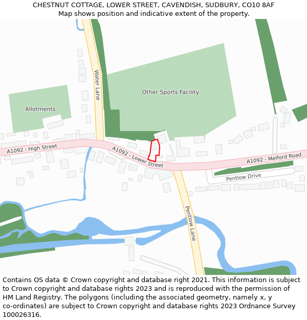 CHESTNUT COTTAGE, LOWER STREET, CAVENDISH, SUDBURY, CO10 8AF: Location map and indicative extent of plot