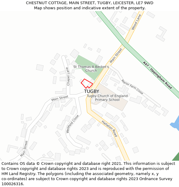 CHESTNUT COTTAGE, MAIN STREET, TUGBY, LEICESTER, LE7 9WD: Location map and indicative extent of plot