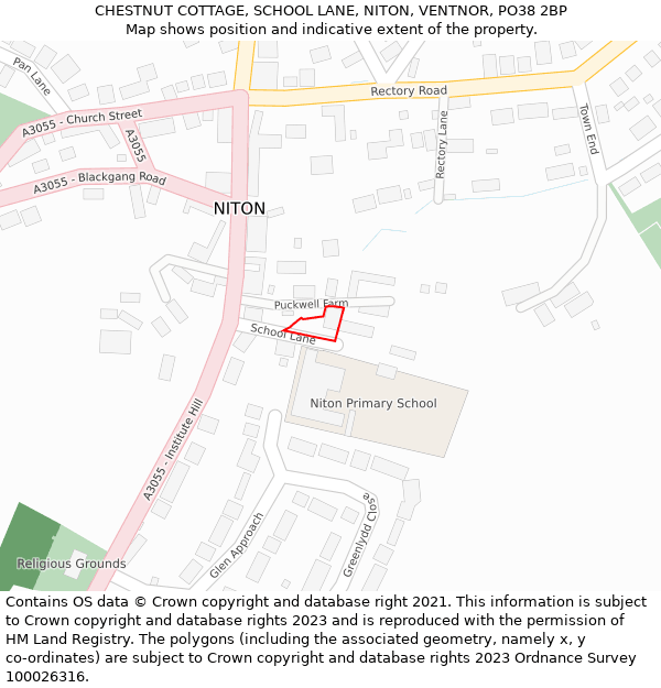 CHESTNUT COTTAGE, SCHOOL LANE, NITON, VENTNOR, PO38 2BP: Location map and indicative extent of plot