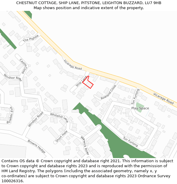 CHESTNUT COTTAGE, SHIP LANE, PITSTONE, LEIGHTON BUZZARD, LU7 9HB: Location map and indicative extent of plot