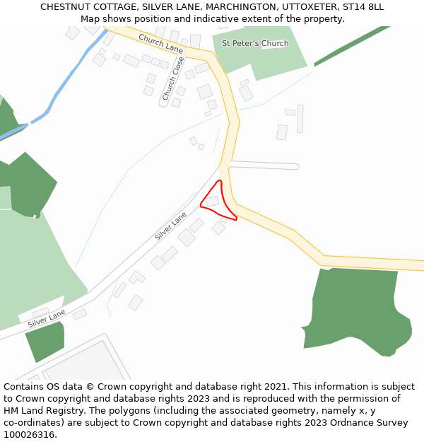 CHESTNUT COTTAGE, SILVER LANE, MARCHINGTON, UTTOXETER, ST14 8LL: Location map and indicative extent of plot