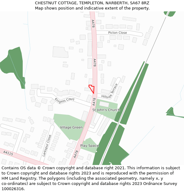 CHESTNUT COTTAGE, TEMPLETON, NARBERTH, SA67 8RZ: Location map and indicative extent of plot