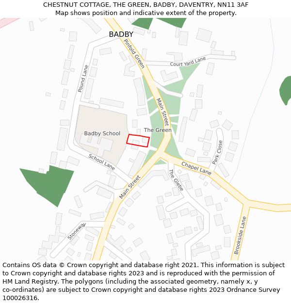 CHESTNUT COTTAGE, THE GREEN, BADBY, DAVENTRY, NN11 3AF: Location map and indicative extent of plot