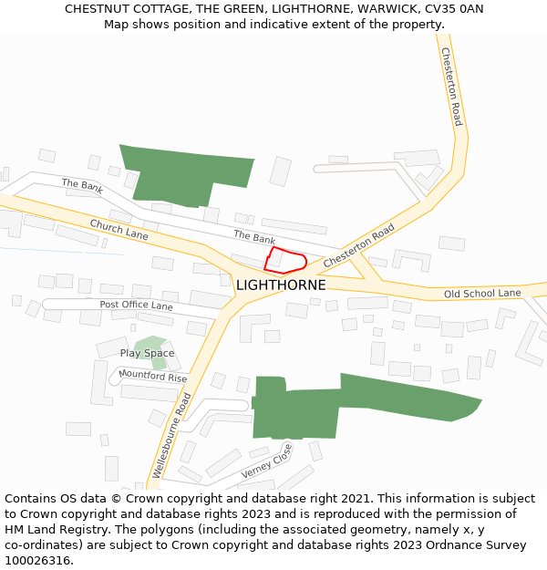 CHESTNUT COTTAGE, THE GREEN, LIGHTHORNE, WARWICK, CV35 0AN: Location map and indicative extent of plot