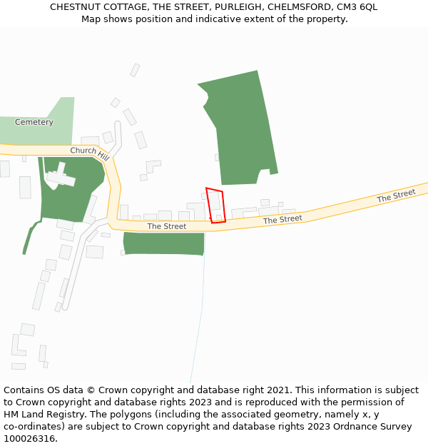 CHESTNUT COTTAGE, THE STREET, PURLEIGH, CHELMSFORD, CM3 6QL: Location map and indicative extent of plot