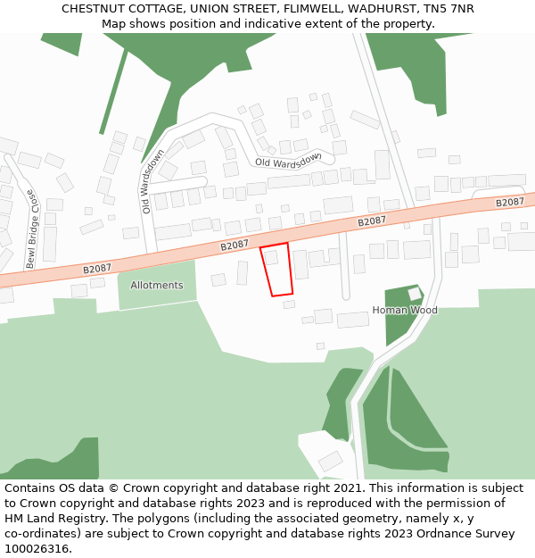 CHESTNUT COTTAGE, UNION STREET, FLIMWELL, WADHURST, TN5 7NR: Location map and indicative extent of plot