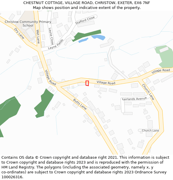 CHESTNUT COTTAGE, VILLAGE ROAD, CHRISTOW, EXETER, EX6 7NF: Location map and indicative extent of plot