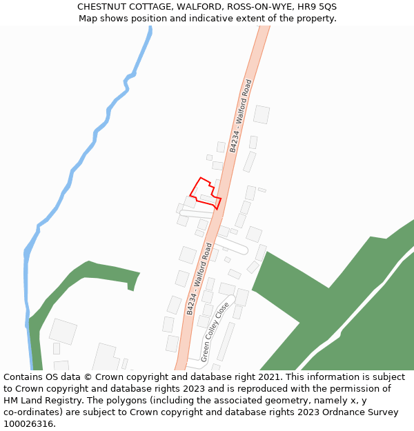 CHESTNUT COTTAGE, WALFORD, ROSS-ON-WYE, HR9 5QS: Location map and indicative extent of plot