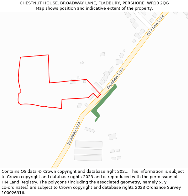 CHESTNUT HOUSE, BROADWAY LANE, FLADBURY, PERSHORE, WR10 2QG: Location map and indicative extent of plot