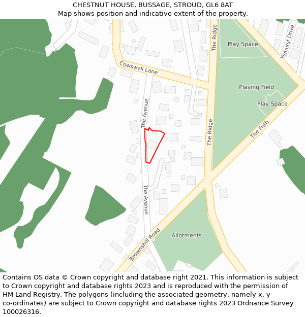 CHESTNUT HOUSE, BUSSAGE, STROUD, GL6 8AT: Location map and indicative extent of plot