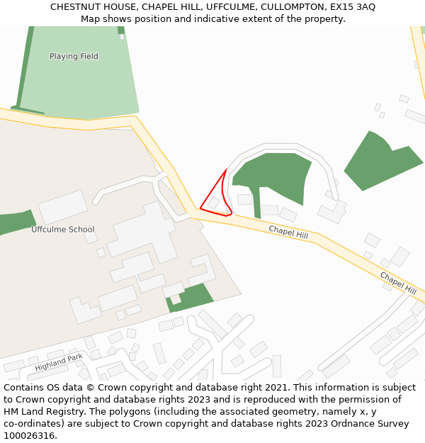 CHESTNUT HOUSE, CHAPEL HILL, UFFCULME, CULLOMPTON, EX15 3AQ: Location map and indicative extent of plot