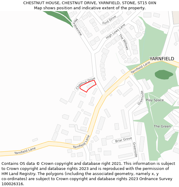 CHESTNUT HOUSE, CHESTNUT DRIVE, YARNFIELD, STONE, ST15 0XN: Location map and indicative extent of plot