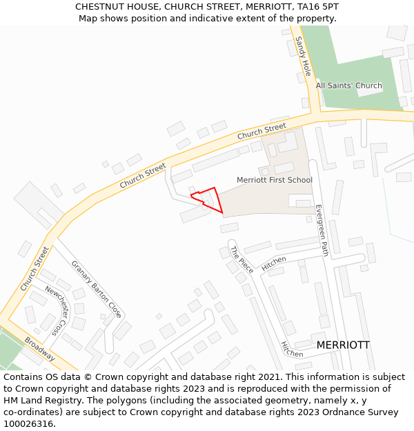 CHESTNUT HOUSE, CHURCH STREET, MERRIOTT, TA16 5PT: Location map and indicative extent of plot