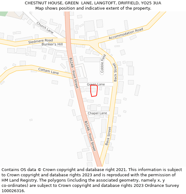 CHESTNUT HOUSE, GREEN  LANE, LANGTOFT, DRIFFIELD, YO25 3UA: Location map and indicative extent of plot