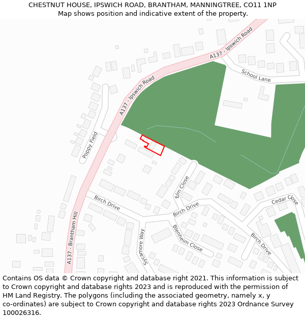CHESTNUT HOUSE, IPSWICH ROAD, BRANTHAM, MANNINGTREE, CO11 1NP: Location map and indicative extent of plot