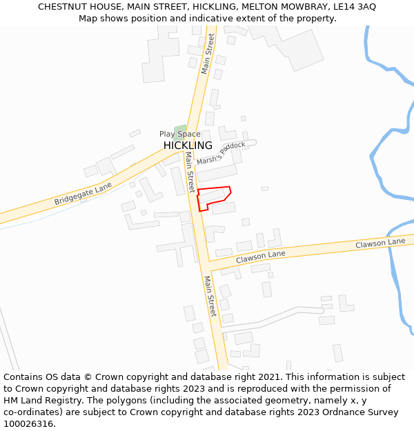 CHESTNUT HOUSE, MAIN STREET, HICKLING, MELTON MOWBRAY, LE14 3AQ: Location map and indicative extent of plot