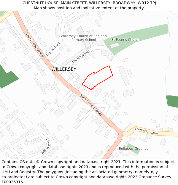 CHESTNUT HOUSE, MAIN STREET, WILLERSEY, BROADWAY, WR12 7PJ: Location map and indicative extent of plot