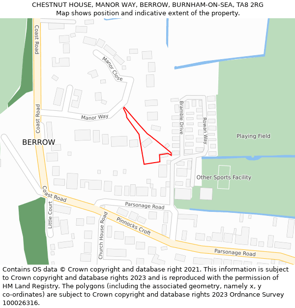 CHESTNUT HOUSE, MANOR WAY, BERROW, BURNHAM-ON-SEA, TA8 2RG: Location map and indicative extent of plot