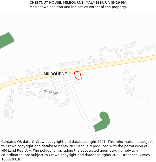 CHESTNUT HOUSE, MILBOURNE, MALMESBURY, SN16 9JA: Location map and indicative extent of plot