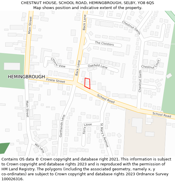 CHESTNUT HOUSE, SCHOOL ROAD, HEMINGBROUGH, SELBY, YO8 6QS: Location map and indicative extent of plot