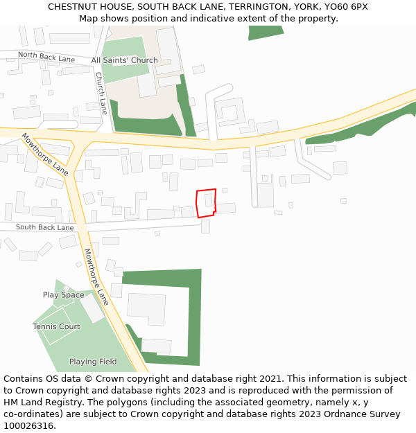 CHESTNUT HOUSE, SOUTH BACK LANE, TERRINGTON, YORK, YO60 6PX: Location map and indicative extent of plot