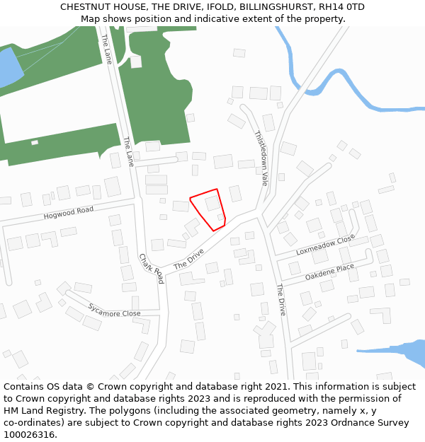 CHESTNUT HOUSE, THE DRIVE, IFOLD, BILLINGSHURST, RH14 0TD: Location map and indicative extent of plot