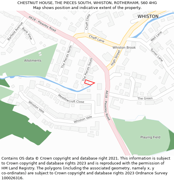 CHESTNUT HOUSE, THE PIECES SOUTH, WHISTON, ROTHERHAM, S60 4HG: Location map and indicative extent of plot