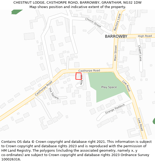 CHESTNUT LODGE, CASTHORPE ROAD, BARROWBY, GRANTHAM, NG32 1DW: Location map and indicative extent of plot