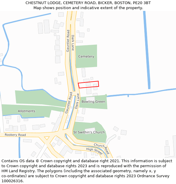 CHESTNUT LODGE, CEMETERY ROAD, BICKER, BOSTON, PE20 3BT: Location map and indicative extent of plot
