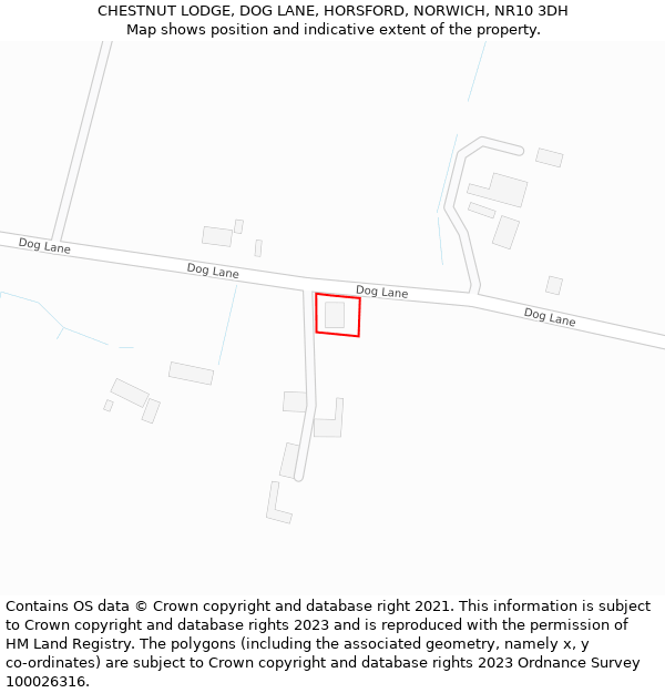 CHESTNUT LODGE, DOG LANE, HORSFORD, NORWICH, NR10 3DH: Location map and indicative extent of plot