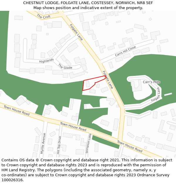 CHESTNUT LODGE, FOLGATE LANE, COSTESSEY, NORWICH, NR8 5EF: Location map and indicative extent of plot