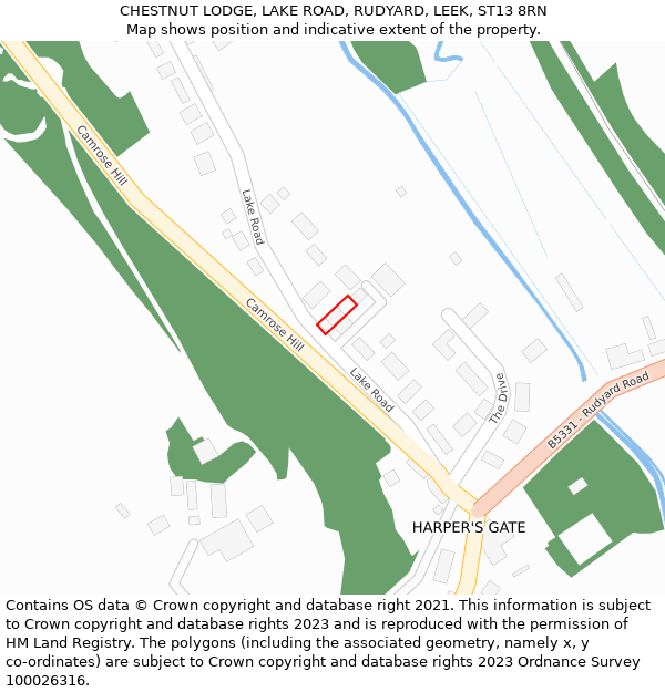 CHESTNUT LODGE, LAKE ROAD, RUDYARD, LEEK, ST13 8RN: Location map and indicative extent of plot