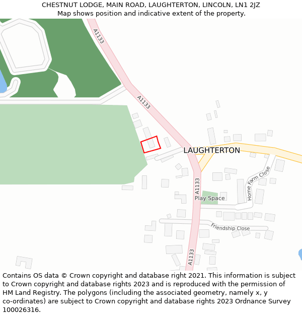 CHESTNUT LODGE, MAIN ROAD, LAUGHTERTON, LINCOLN, LN1 2JZ: Location map and indicative extent of plot