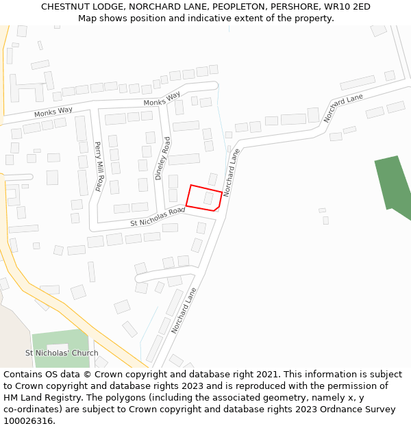 CHESTNUT LODGE, NORCHARD LANE, PEOPLETON, PERSHORE, WR10 2ED: Location map and indicative extent of plot