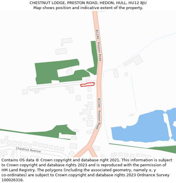 CHESTNUT LODGE, PRESTON ROAD, HEDON, HULL, HU12 8JU: Location map and indicative extent of plot