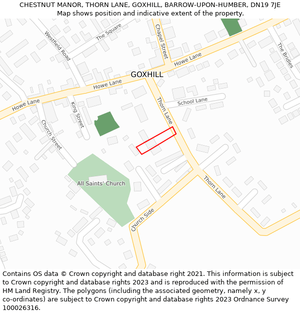 CHESTNUT MANOR, THORN LANE, GOXHILL, BARROW-UPON-HUMBER, DN19 7JE: Location map and indicative extent of plot