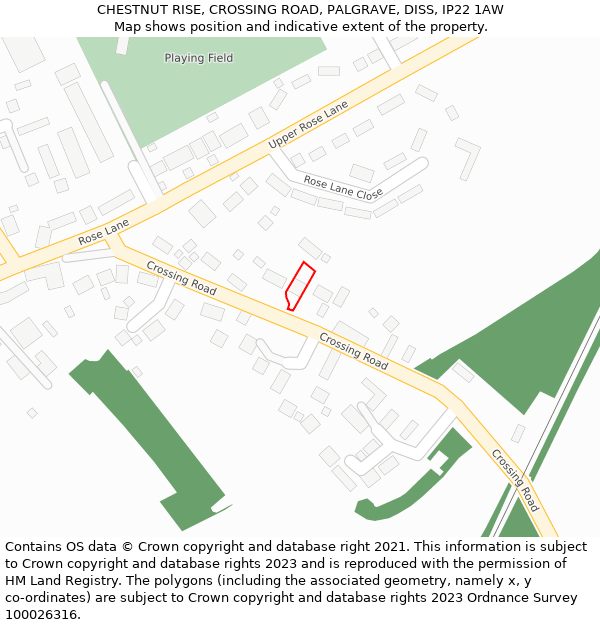 CHESTNUT RISE, CROSSING ROAD, PALGRAVE, DISS, IP22 1AW: Location map and indicative extent of plot