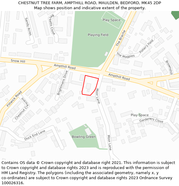 CHESTNUT TREE FARM, AMPTHILL ROAD, MAULDEN, BEDFORD, MK45 2DP: Location map and indicative extent of plot