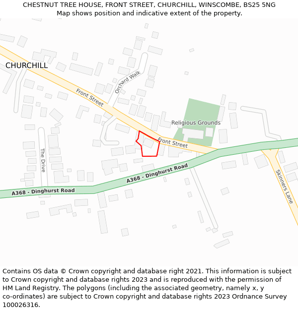 CHESTNUT TREE HOUSE, FRONT STREET, CHURCHILL, WINSCOMBE, BS25 5NG: Location map and indicative extent of plot