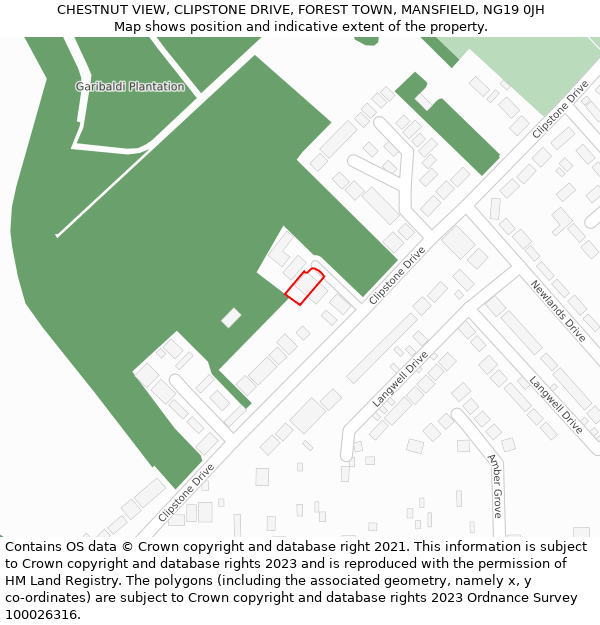 CHESTNUT VIEW, CLIPSTONE DRIVE, FOREST TOWN, MANSFIELD, NG19 0JH: Location map and indicative extent of plot