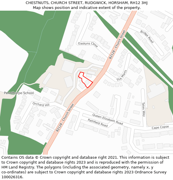 CHESTNUTS, CHURCH STREET, RUDGWICK, HORSHAM, RH12 3HJ: Location map and indicative extent of plot