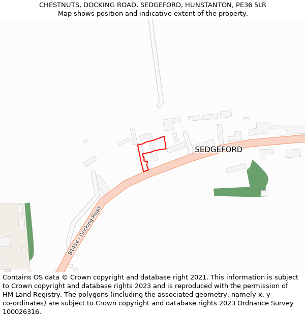 CHESTNUTS, DOCKING ROAD, SEDGEFORD, HUNSTANTON, PE36 5LR: Location map and indicative extent of plot