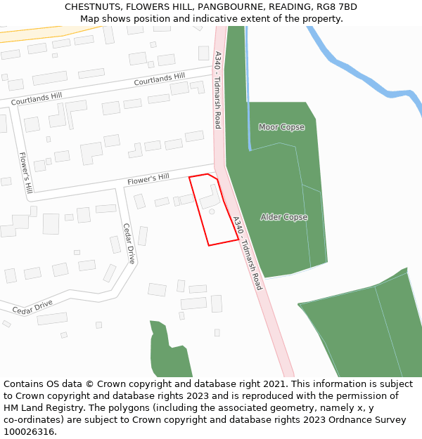 CHESTNUTS, FLOWERS HILL, PANGBOURNE, READING, RG8 7BD: Location map and indicative extent of plot