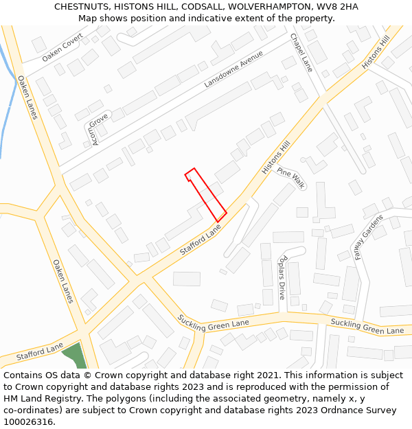 CHESTNUTS, HISTONS HILL, CODSALL, WOLVERHAMPTON, WV8 2HA: Location map and indicative extent of plot