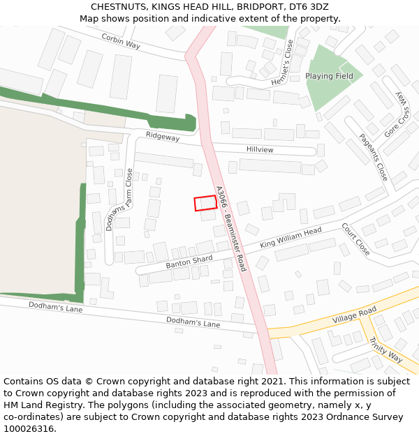 CHESTNUTS, KINGS HEAD HILL, BRIDPORT, DT6 3DZ: Location map and indicative extent of plot