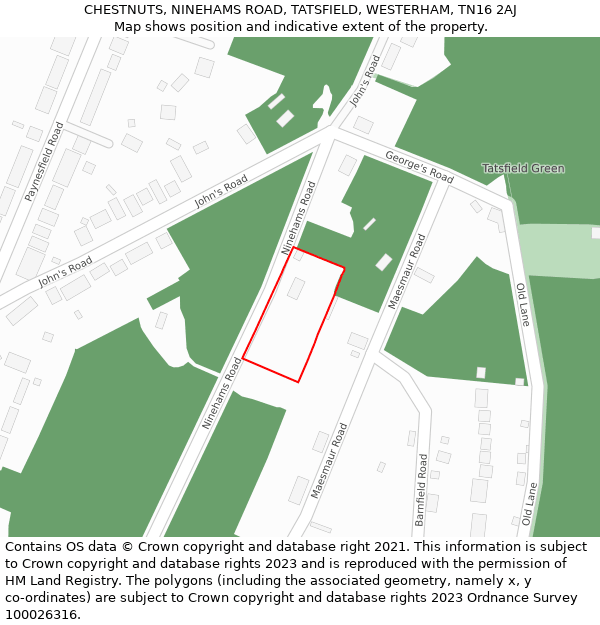 CHESTNUTS, NINEHAMS ROAD, TATSFIELD, WESTERHAM, TN16 2AJ: Location map and indicative extent of plot