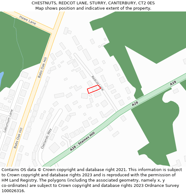 CHESTNUTS, REDCOT LANE, STURRY, CANTERBURY, CT2 0ES: Location map and indicative extent of plot