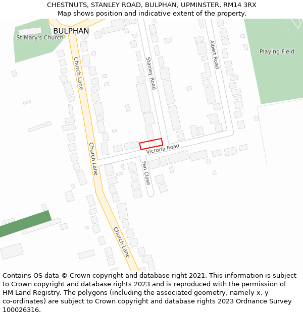 CHESTNUTS, STANLEY ROAD, BULPHAN, UPMINSTER, RM14 3RX: Location map and indicative extent of plot