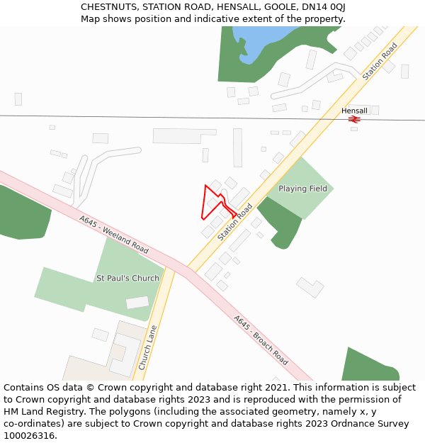 CHESTNUTS, STATION ROAD, HENSALL, GOOLE, DN14 0QJ: Location map and indicative extent of plot