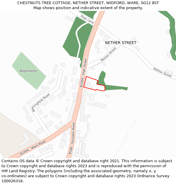 CHESTNUTS TREE COTTAGE, NETHER STREET, WIDFORD, WARE, SG12 8ST: Location map and indicative extent of plot